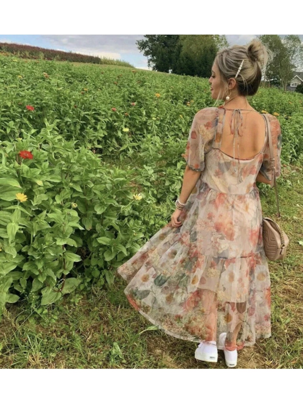 Floral Puff-Sleeve Dress in Blush Multi